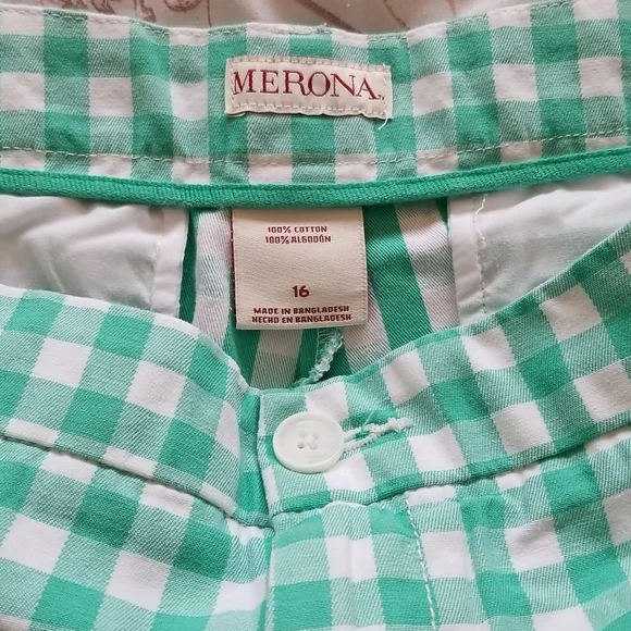 Merona Retro Style Green Gingham Shorts Size 16 - Picture 2 of 7